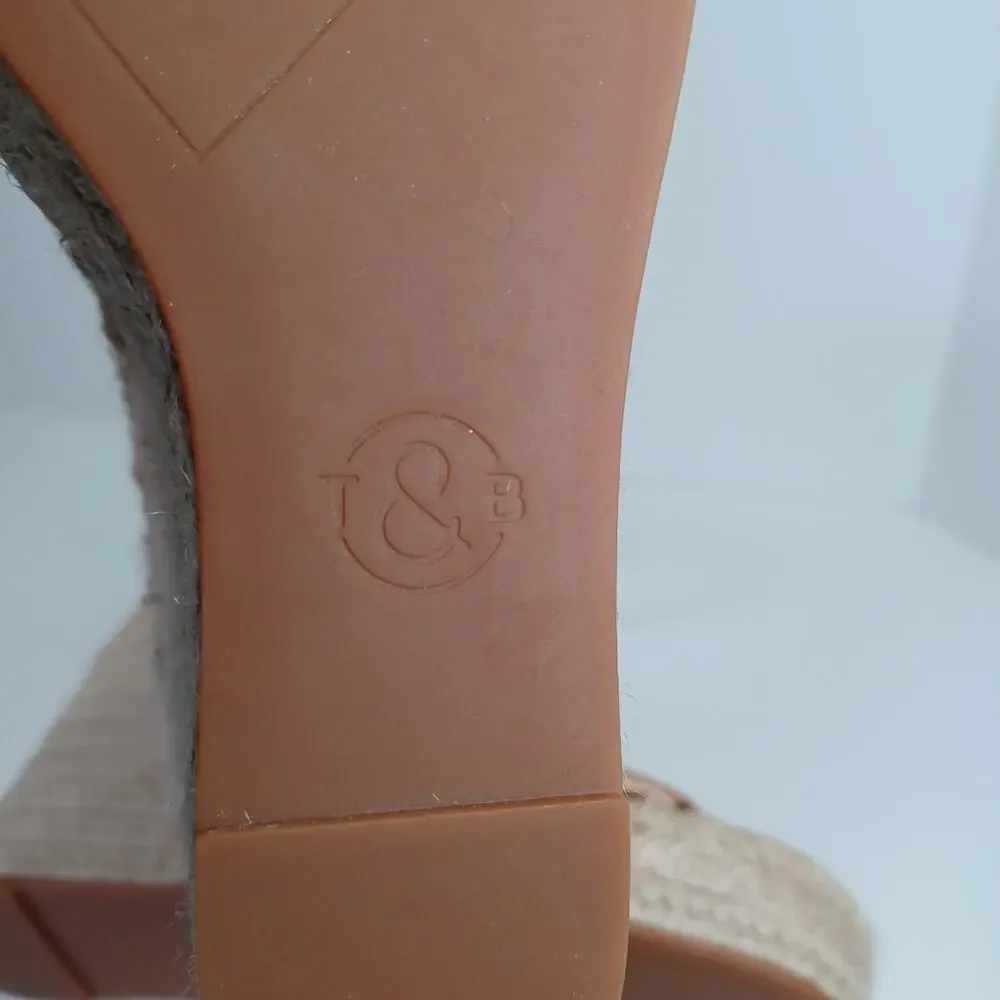 Treasure & Bond SANNIBEL Jute Wedge Sandal Size 7.5 Tan Leather Strappy